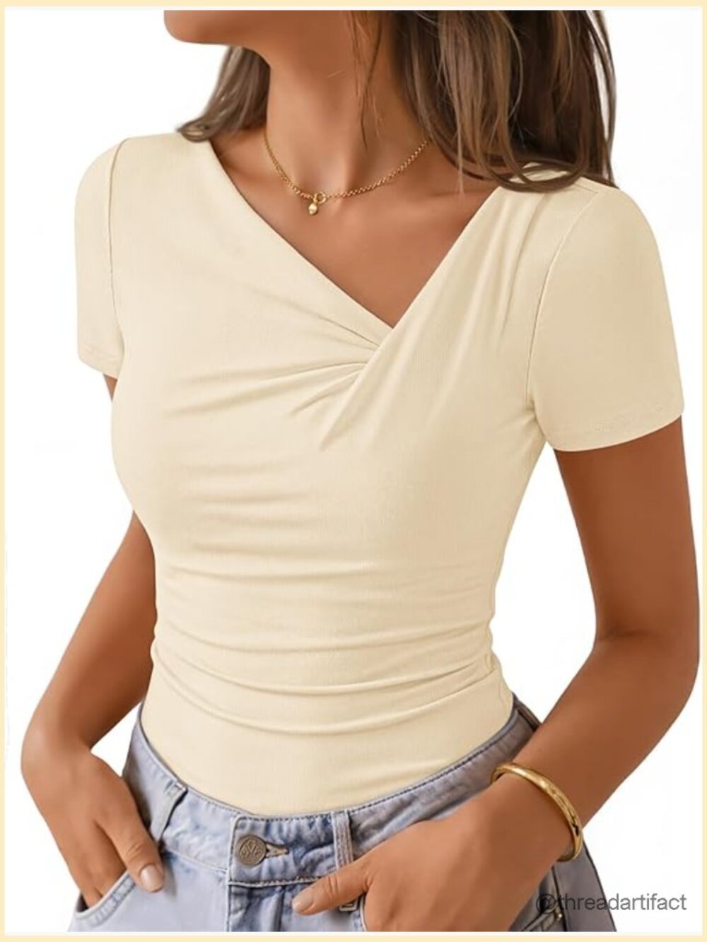 Women's Asymmetrical Ruched T-Shirt - Y2K Going Out Top - Slim Fit - Short
